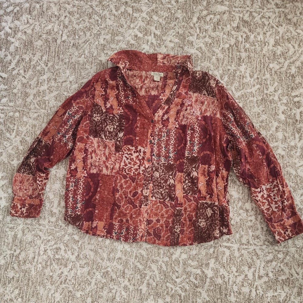 LUCKY BRAND 100% COTTON RUST COLORED PRINT TOP - 3X